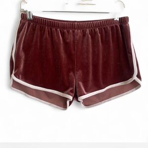 Y2K BOZZOLO BURGUNDY VELVET SHORTS WHITE TRIM ELASTIC WAIST SIZE LARGE